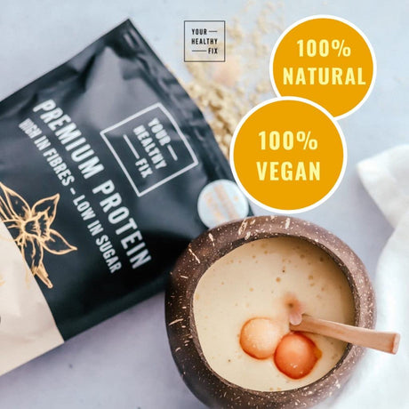 100% Natural and Vegan Protein Powder with Vanilla Flavor - with Probiotics – Low Carb Soy Free Protein Powder Made from Natural Ingredients and Enzymes – Made in Europe