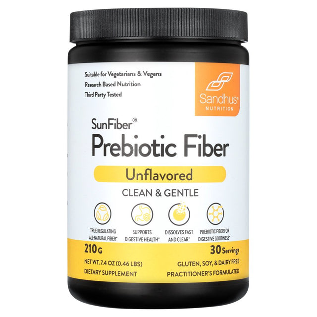 Sandhu'S Sunfiber® Prebiotic Fiber Supplement Powder, Supports Gut Health, Unflavored, 30 Servings