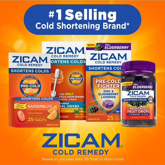 Zicam Cold Remedy Zinc Medicated Fruit Drops, Elderberry Homeopathic Cold Shortening Medicine, 25 Ct