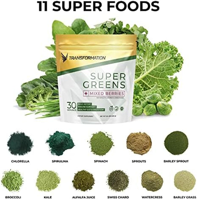 Transformation Chocolate Premium Protein Powder + Super Greens Immune Boosting Combo Pack- Energy, Gut Health, Detox & Diet Support- 30G Multi-Protein Superblend & 1 Full Serving Vitamins & Vegetables