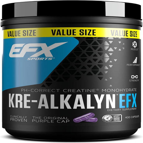 EFX Kre-Alkalyn , PH Correct Creatine Monohydrate , Patented Formula, Gain Strength, Build Muscle & Enhance Performance - 400 Capsules / 200 Servings