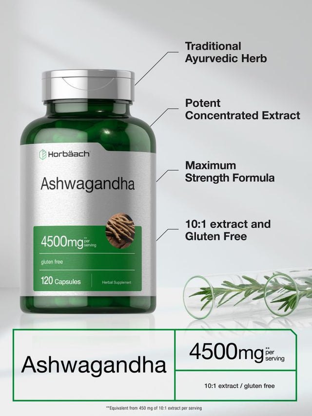 Ashwagandha Capsules | 4500 Mg | 120 Count | by Horbaach