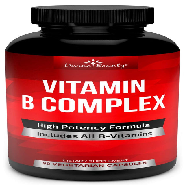 Divine Bounty Super B Complex Vitamins - All B Vitamins Including B12, B1, B2, B3, B5, B6, B7, B9, Folic Acid - Vitamin B Supplement - Support Healthy Energy Metabolism - 90 Vegetarian Capsules