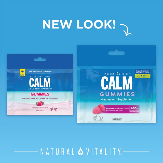 Natural Vitality Calm Magnesium Supplement Gummies, Raspberry Lemon, 330 Mg, 20 Count