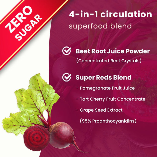 Nutrachamps Beet Root Powder Circulation Supplement | Superfood Powder Nitric Oxide Supplement with Beetroot Juice, Super Reds Powder & Grape Seed Extract | No Sugar Beet Supplement