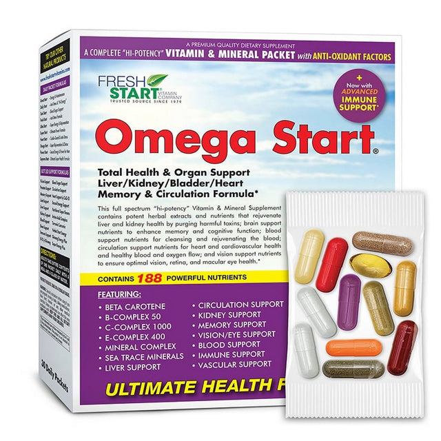 Omega Start - Complete Daily Vitamin Pack - Total Organ Support, Immune Booster (30 Packets)