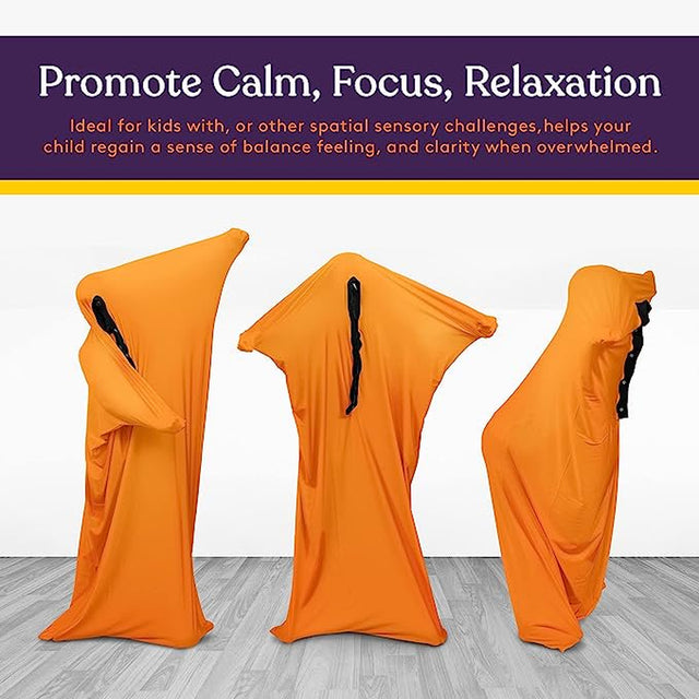 Special Supplies Orange Sensory Body Sock Full-Body Wrap to Relieve Stress, Stretchy, Breathable Cozy Sensory Sack for Boys, Girls, Safe, Comfortable, Calming Relief Cocoon (Medium 47"X27")