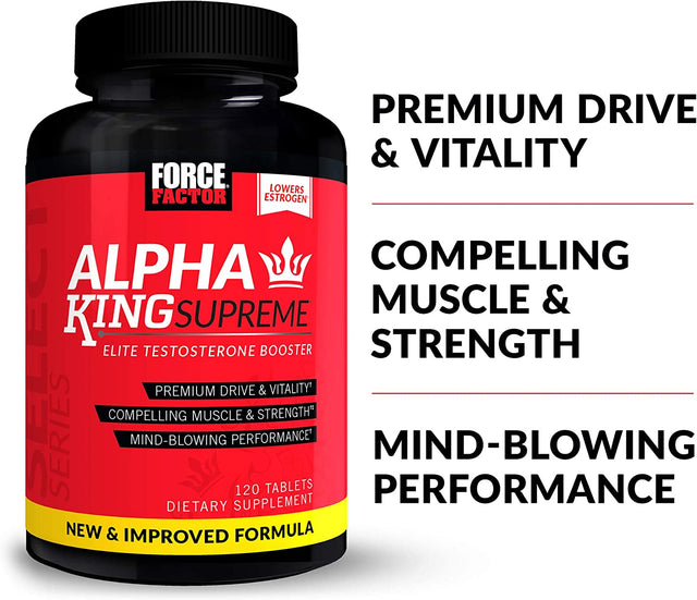 FORCE FACTOR Alpha King Supreme, 2-Pack, Testosterone Booster for Men with Fenugreek Seed & Ashwagandha to Increase Drive & Vitality, Boost Performance, Build Muscle & Strength, 120 Tablets