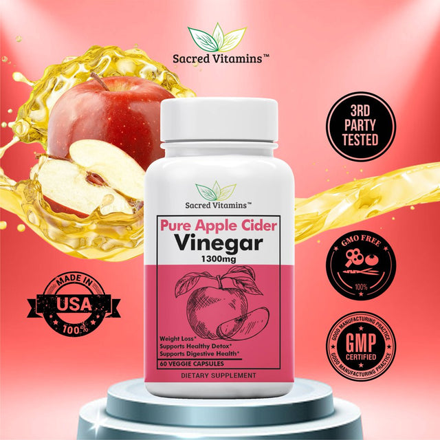 Premium Apple Cider Vinegar Capsules for Weight Management and Detox Cleanse - Natural Energy, Improved Digestion, and Metabolism Booster - Complete Diet Pills for Men and Women - 60 Dietary Capsules