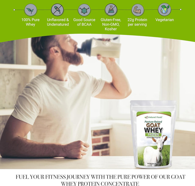 Z Natural Foods Goat Whey Protein Powder Concentrate, Unflavoured and Undenatured Protein Powder Enriched with Vital Proteins for Weight Loss, 100% Pure, Gluten Free, Non GMO, Kosher, 1 Lb