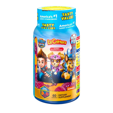 L’Il Critters Paw Patrol Gummy Vites Daily Gummy Multivitamin for Kids, Vitamin C, D3 for Immune Support Cherry, Orange and Blueberry Flavors, 60 Gummies