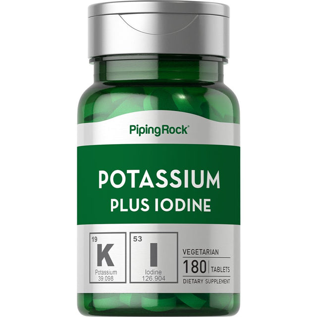 Potassium Supplement | 180 Tablets | with Iodine | Essential Mineral | Vegetarian, Non-Gmo, Gluten Free | by Piping Rock