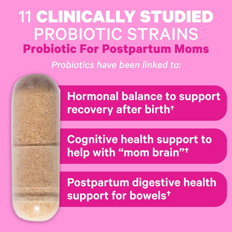 Pink Stork Postpartum Probiotics for Women with Ashwagandha and Chamomile, 30 Capsules