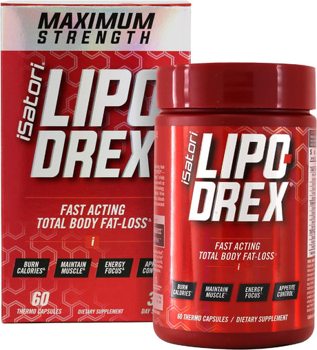 Isatori Lipo-Drex Fat Loss Thermogenic Formula - Focus Blend - Fast Acting Total Body Fat Burner Weight Loss Muscle Maintenance and Appetite Suppressant for Men and Women - 60 Capsules