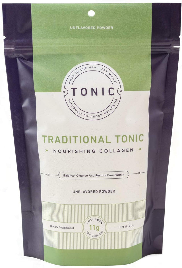 Traditional Tonic Nourishing Collagen Powder - 8 Ounces, Unflavored, 100% Pasture Raised, Non-Gmo, 11 Grams of Collagen per Serving, Made in the USA