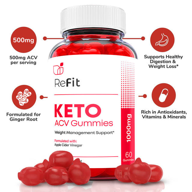 (1 Pack) Refit Keto ACV Gummies - Supplement for Weight Loss - Energy & Focus Boosting Dietary Supplements for Weight Management & Metabolism - Fat Burn - 60 Gummies