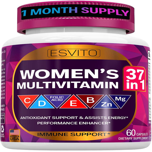 Multivitamin for Women 37 in 1 - Immune, Energy & Stress Support- Daily Vitamins for Women with Vitamin C, Vitamin B12, B6, Vit D3, E, Folic Acid, Zinc, Magnesium, Non-Gmo 30 Day Supply, 60 Vegan Caps