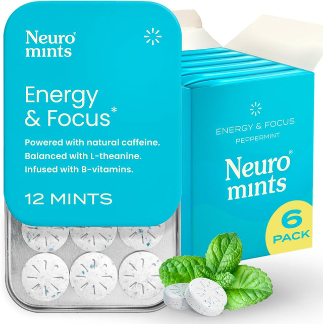 Neurogum Energy Caffeine Mints (72 Pieces) - Sugar Free with L-Theanine + Natural Caffeine + Vitamin B12 & B6 - Nootropic Energy & Focus Supplement for Women & Men - Keto & Vegan, Peppermint Flavor