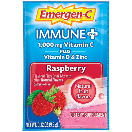 Emergen-C Immune+ 1000Mg Vitamin C Powder, with Vitamin D, Zinc, Antioxidants and Electrolytes, Immune Support Dietary Supplement, Super Orange and Raspberry Flavors - 70 Count