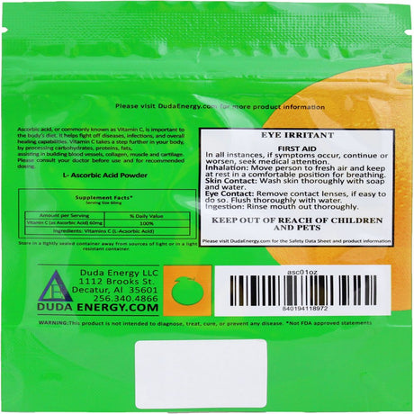 1 Oz Bag of L-Ascorbic Acid Powder 99+% Food Grade USP36/BP2012 Naturally Fermented Pure White Crystals Form of Vitamin C