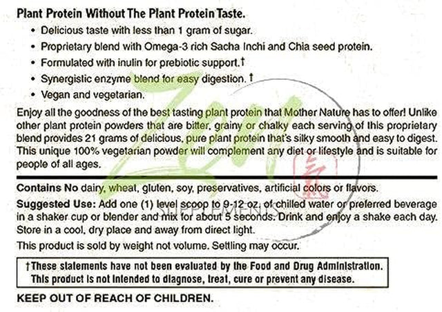 Plant Protein-Vanilla 510G 1.1Lb-Powder- 25 Grams of Protein per Serving -Vegan, Low Net Carbs, Non Dairy, Gluten Free, Lactose Free, No Sugar Added, Soy Free, Kosher, Non-Gmo