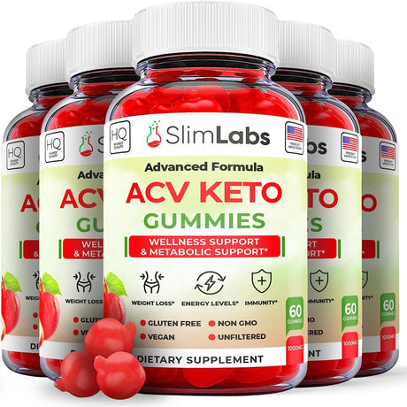 (5 Pack) Slim Labs Keto ACV Gummies - Supplement for Weight Loss - Energy & Focus Boosting Dietary Supplements for Weight Management & Metabolism - Fat Burn - 300 Gummies