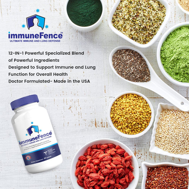 Immunefence 12-In-1 Extensive Immune and Lung Function Booster Supplement, Powerful Patented Blend of Selenium, L-Glutathione, L-Lysine, Quercetin, Vitamin C and Zinc, 60 Count