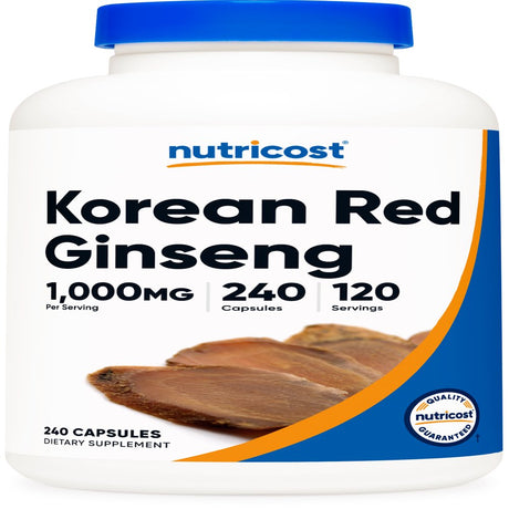 Nutricost Korean Red Ginseng 240 Capsules - 1000Mg Extra Strength Serving Size - Supplement