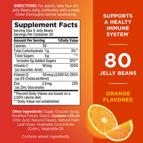 Nature'S Bounty Vitamin C, D, & Zinc for Immune Support Jelly Beans, Orange, 80 Count