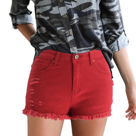 Women'S Stretchy Denim High-Waist Shorts Frayed Ripped Shorts with Pockets Pants Shorts Jeans Yoga Pants Women