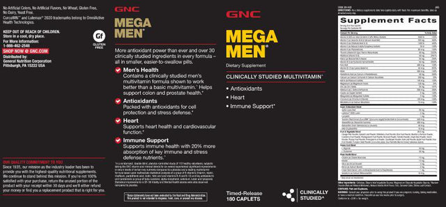 GNC Mega Men Multivitamin | Antioxidants, Heart Health, and Immune Support | 180 Count