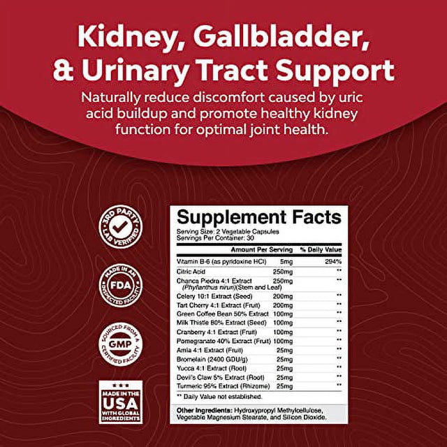 Herbal Uric Acid Cleanse and Detox - Essential Daily Kidney Cleanse and Uric Acid Support for Adults - Joint Support Supplement and Detox Cleanse with Tart Cherry Extract Capsules for Men and Women