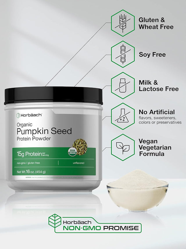 Pumpkin Seed Protein Powder Organic | 16 Oz | Vegetarian, Gluten Free, and Non-Gmo Formula | Keto and Paleo Supplement | 15G of Protein per Serving | by Horbaach