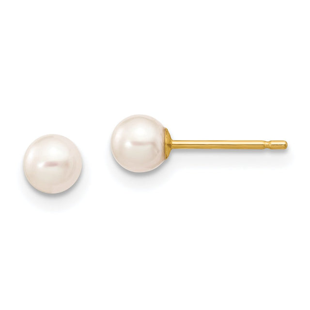 14K 4-5Mm White round Freshwater Cultured Pearl Stud Post Earrings X40PW