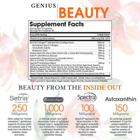 Anti-Aging Dietary Supplement with Collagen Hair, Skin & Nails Support, Genius Beauty by the Genius Brand