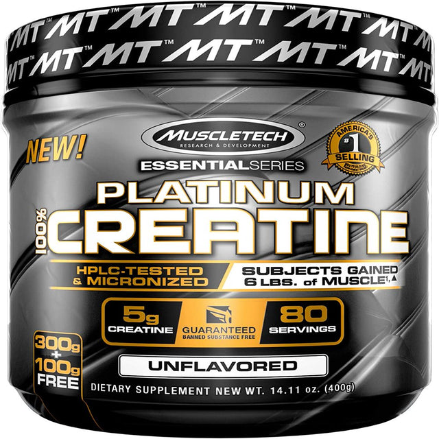 Creatine Monohydrate Powder | Muscletech Platinum | Pure Micronized | Muscle Recovery + Builder for Men & Women | Workout Supplements | Unflavored (80 Servings)