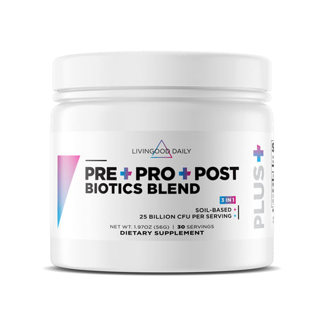 Livingood Daily Pre Pro Post Biotics Blend, 30 Servings - Prebiotic Fiber Powder + Probiotic + Postbiotics