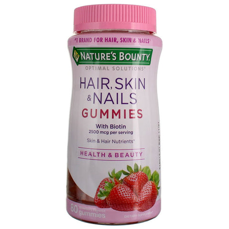 Nature'S Bounty Optimal Solutions Hair, Skin and Nails Gummies with Biotin, Strawberry Flavored 80 Ea (Pack of 4)