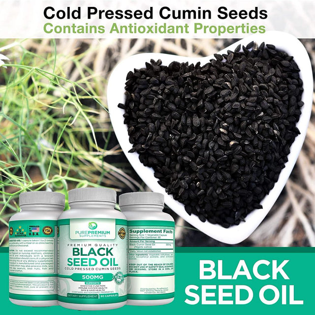 Black Seed Oil Capsules by Purepremium Supplements - Non-Gmo - 500Mg, 90 Capsules