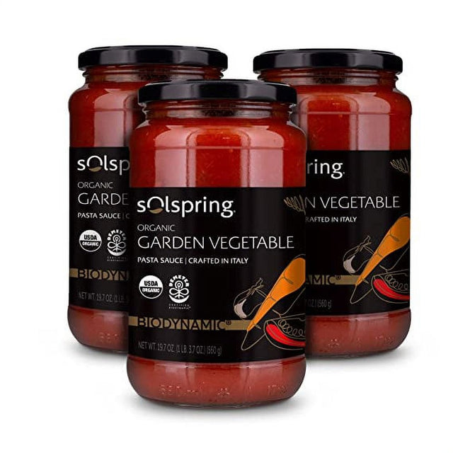 Dr. Mercola Solspring Biodynamic Organic Garden Vegetable Italian Pasta Sauce, 3 Jars, (19.7 Fl Oz Jar) Non GMO, Gluten Free, Soy Free, USDA Organic and Organic Demeter Certified Pack of 6