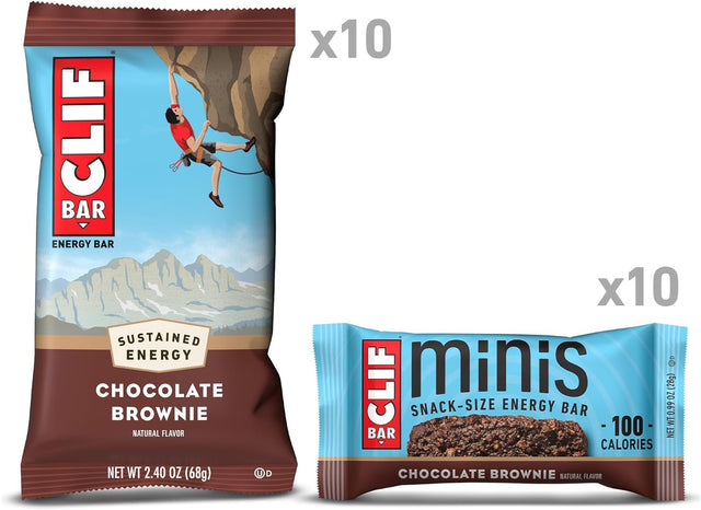 CLIF BAR - Chocolate Brownie Flavor - Full Size and Mini Energy Bars - Made with Organic Oats - Non-Gmo - Plant Based - Amazon Exclusive - 2.4 Oz. and 0.99 Oz. (20 Count)