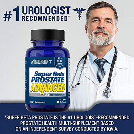 Super Beta Prostate Advanced Prostate Supplement for Men - Reduce Bathroom Trips, Promote Sleep, Support Urinary Health & Bladder Emptying. Beta Sitosterol Not Saw Palmetto. (60 Caplets, 1-B