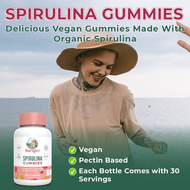 Maryruth Organics | Spirulina Gummies | Superfood Gummies | Strawberry Lemonade Flavor | Vegan, Non-Gmo | 60 Count