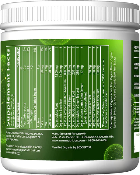 MRM Nutrition Organic Pre-Workout Powder | Black Cherry Flavored | Superfoods + 150Mg Natural Caffeine + Adaptogens | Clean Energy + Focus| Healthy Blood Flow | Vegan + Non-Gmo | 20 Servings