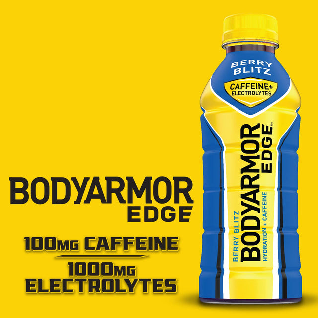 BODYARMOR EDGE Sports Drink with Caffeine, Berry Blitz, Potassium-Packed Electrolytes, Caffeine Boost, Natural Flavors with Vitamins, Perfect for Athletes 20.2 Fl Oz (Pack of 12)