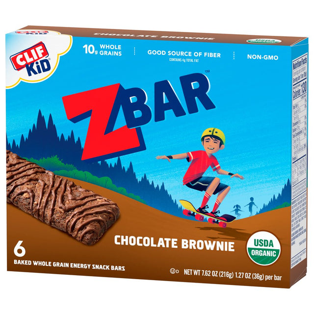 CLIF Kid Zbar - Chocolate Brownie - Soft Baked Whole Grain Snack Bars - USDA Organic - Non-Gmo - Plant-Based - 1.27 Oz. (6 Pack)