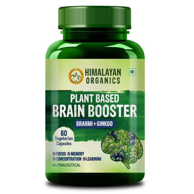 Plant Based Brain Booster Supplement with Ginkgo Biloba | Healthy Brain | Stress Relief | Improve Focus - 60 Veg Capsules