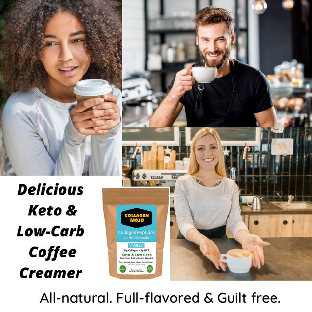 Keto Collagen Mojo Peptides Powder with MCT Oil - Creamer for Coffee, Shakes & Snacks - Pre & Post Workout - Curb Cravings - Promote Weight Loss - Hair, Skin, Nail & Joint Supplement - Vanilla