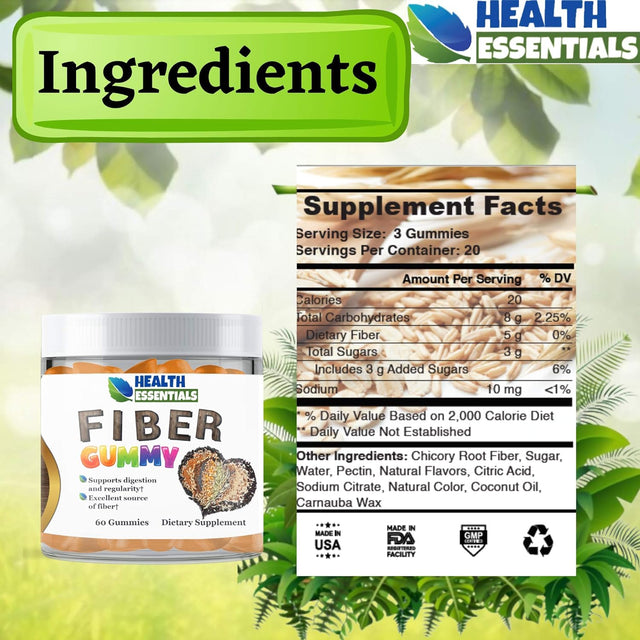 Fiber Gummy, 60 Gummies, Excellent Source of Fiber, Supports Digestion & Regularity, Vegetarian, Vegan, Non-Dairy, Gluten-Free, Non-Gmo, Made in America