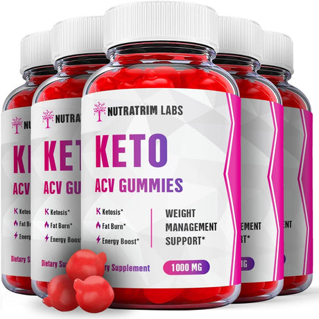 (5 Pack) Nutratrim Labs Keto ACV Gummies -Apple Cider Vinegar Supplement for Weight Loss - Energy & Focus Boosting Dietary Supplements for Weight Management & Metabolism - Fat Burn - 300 Gummies